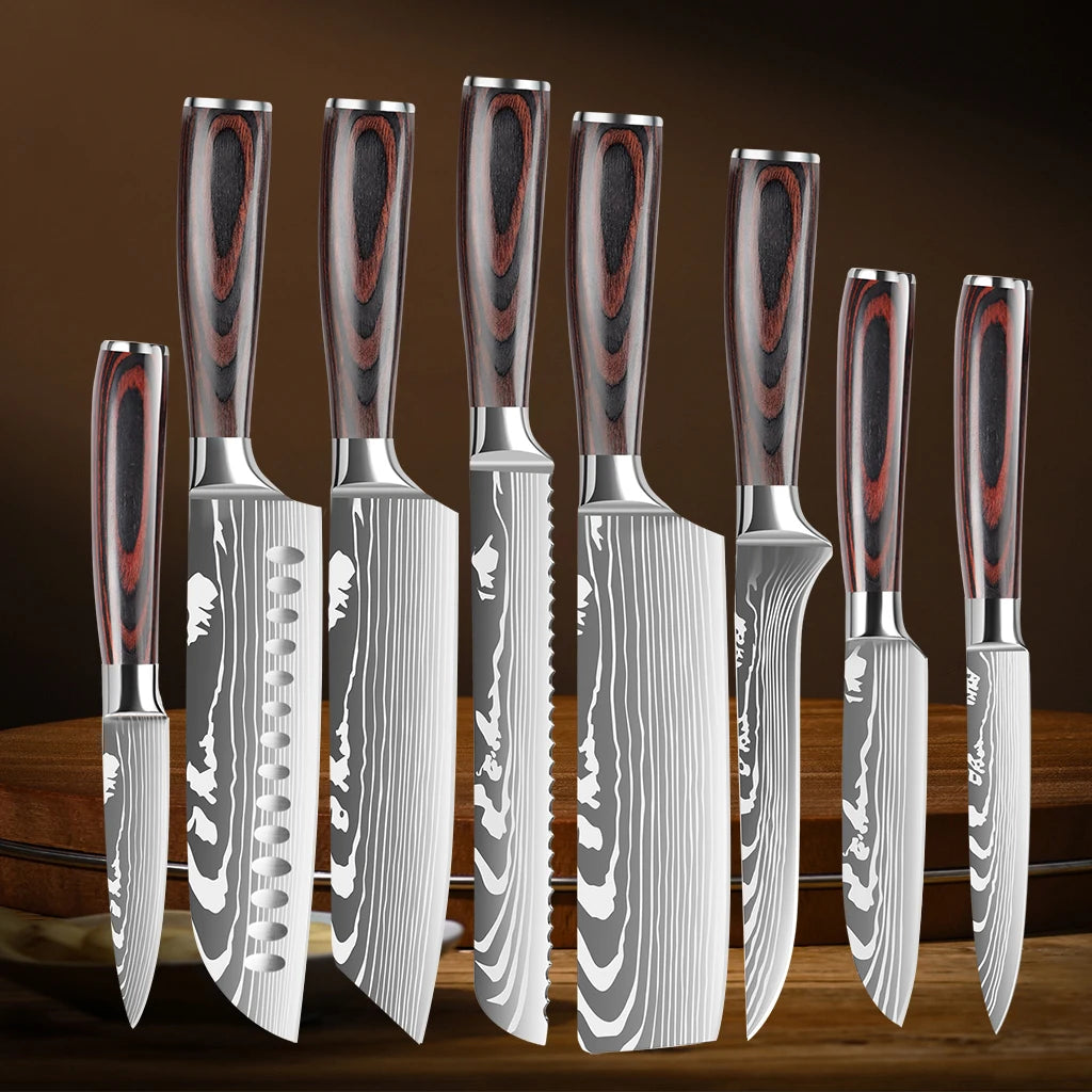 8-Piece Kitchen Knife Set – Stainless Steel with Pakkawood Handle