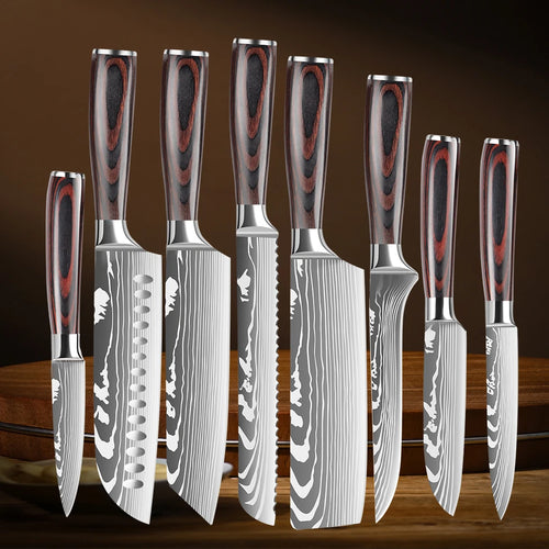 8-Piece Kitchen Knife Set – Stainless Steel with Pakkawood Handle