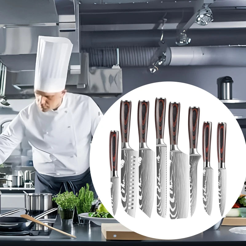 8-Piece Kitchen Knife Set – Stainless Steel with Pakkawood Handle