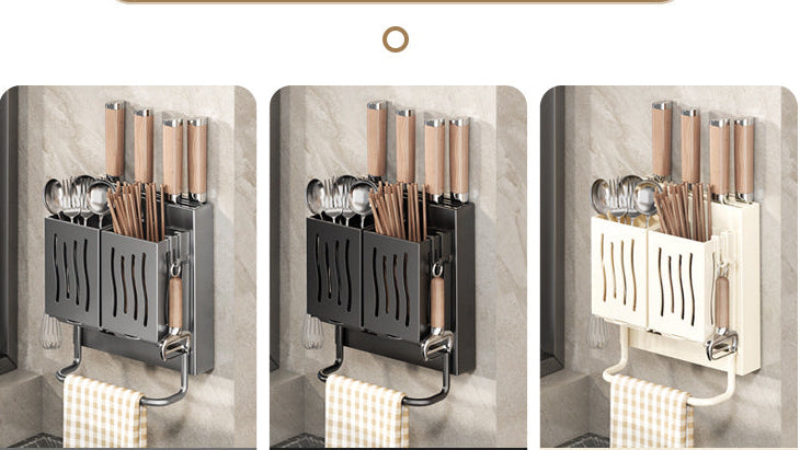 Wall-Mounted Kitchen Organizer – Knife, Cutting Board & Utensil Rack