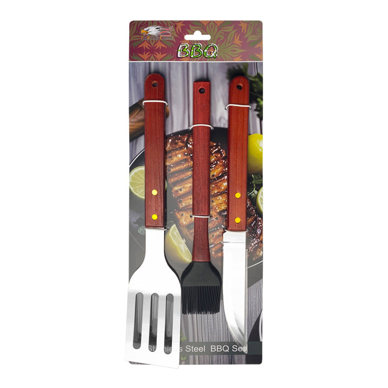 Stainless Steel BBQ & Baking Tools Set – Wooden Handle Grill Accessories with Carry Bag