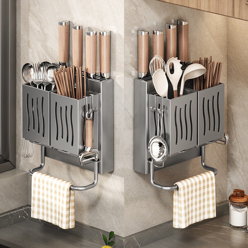 Wall-Mounted Kitchen Organizer – Knife, Cutting Board & Utensil Rack