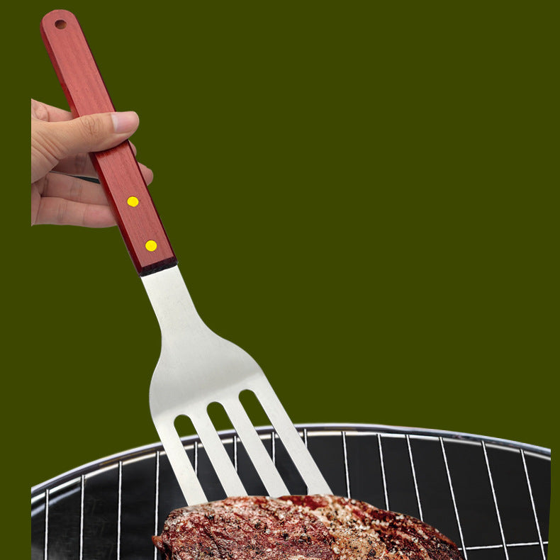 Stainless Steel BBQ & Baking Tools Set – Wooden Handle Grill Accessories with Carry Bag
