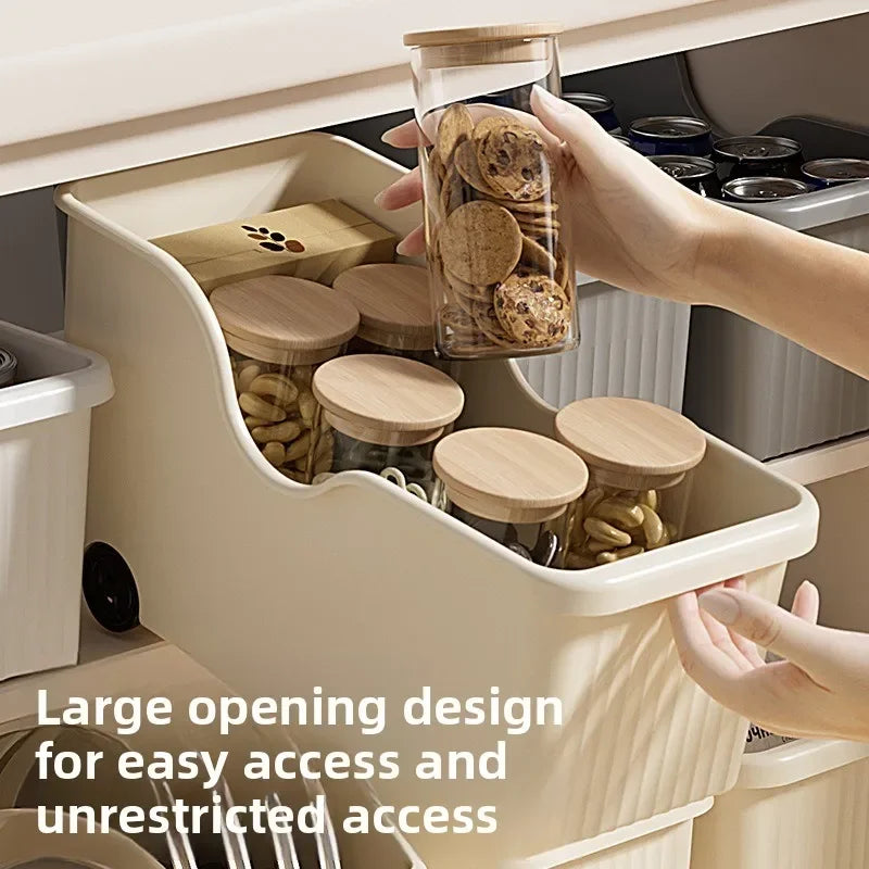 Kitchen Storage Box with Wheel Lid Rack