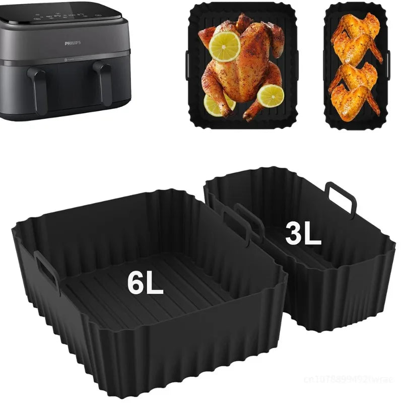 Reusable Silicone Air Fryer Liner — Dual Basket (6L/3L)