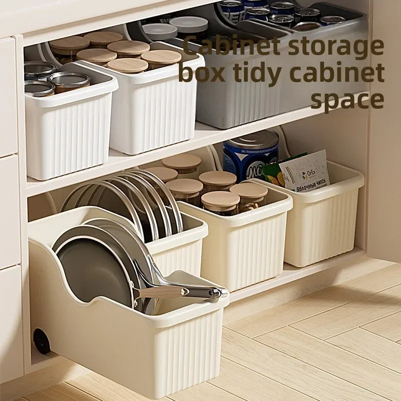 Kitchen Storage Box with Wheel Lid Rack